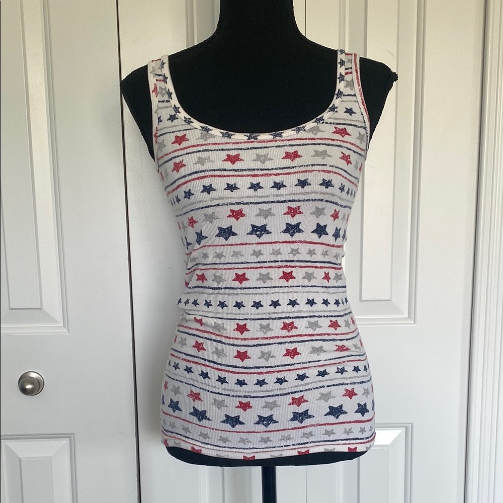Faded Glory Small Striped Tank with Star Pattern Perfect For 4th Of July